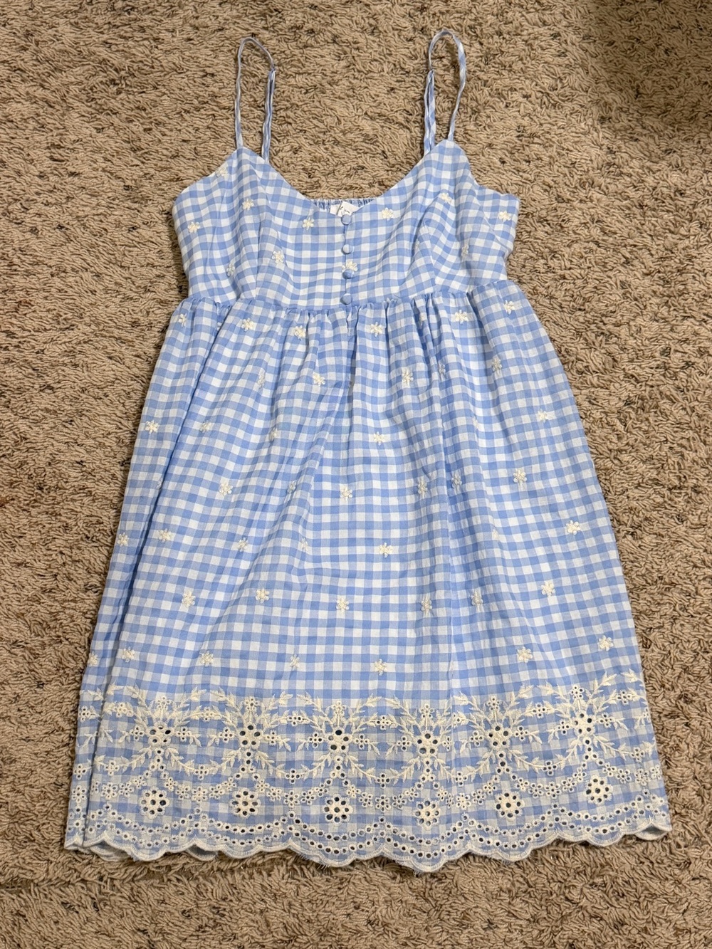 Blue Gingham Embroidered Sundress All In Favor - Size S